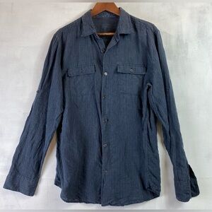 Calvin Klein 100% linen blue pinstripe buttondown (M)